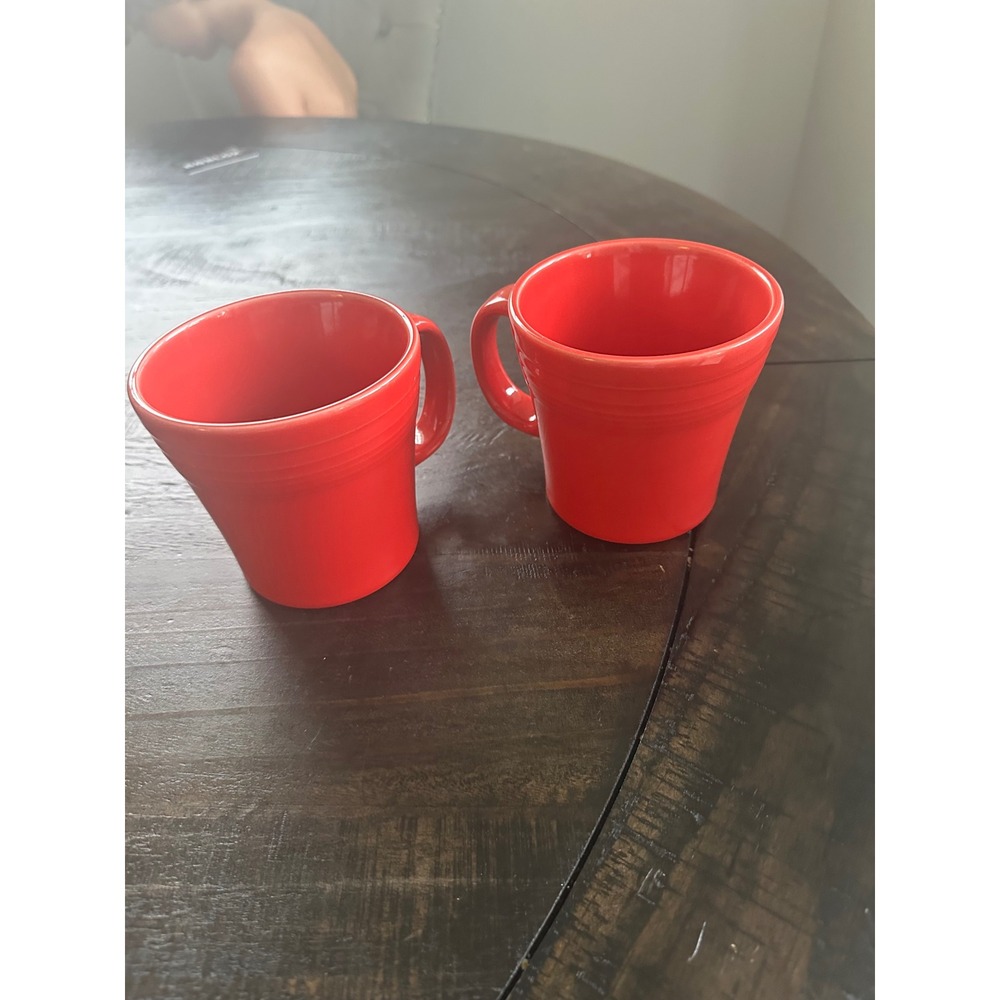 Fiesta Red Ceramic Mug‎ Set 2 Stackable Coffee Tea Cups Classic vintage